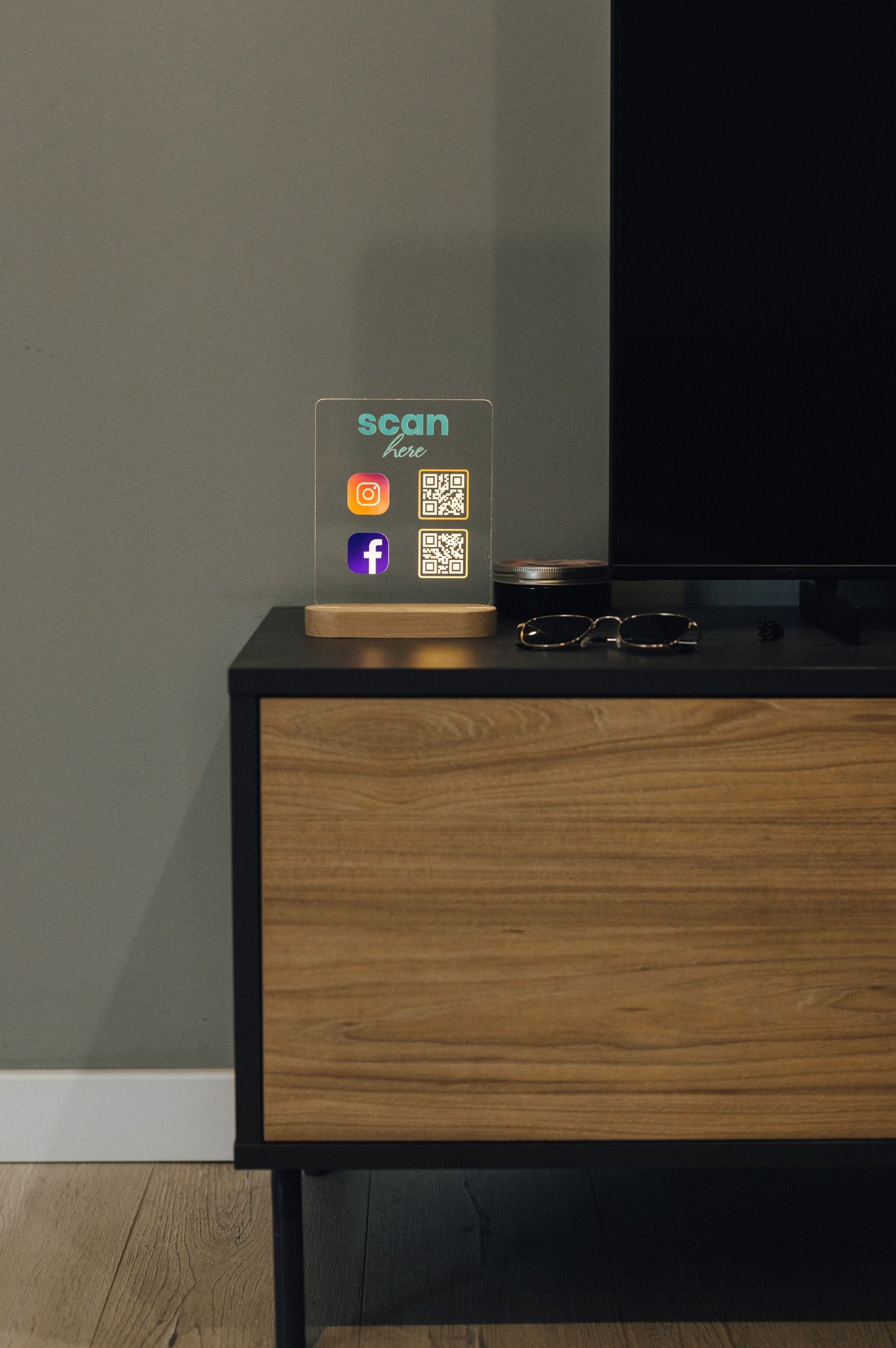 Night Light - QR Social Media Sign (Dual-coded transparent)