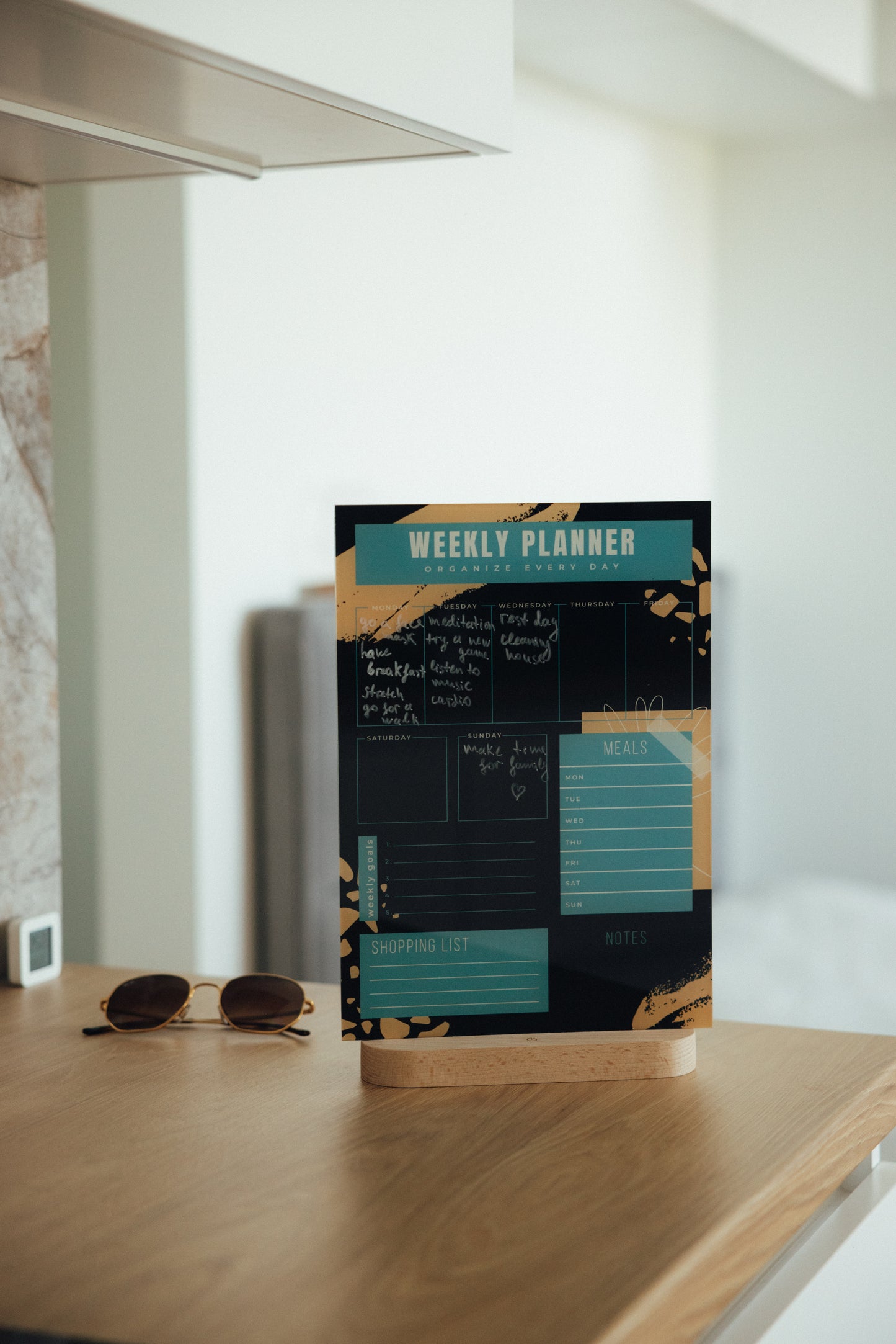 Dark Wipeable Acrylic Weekly Planner