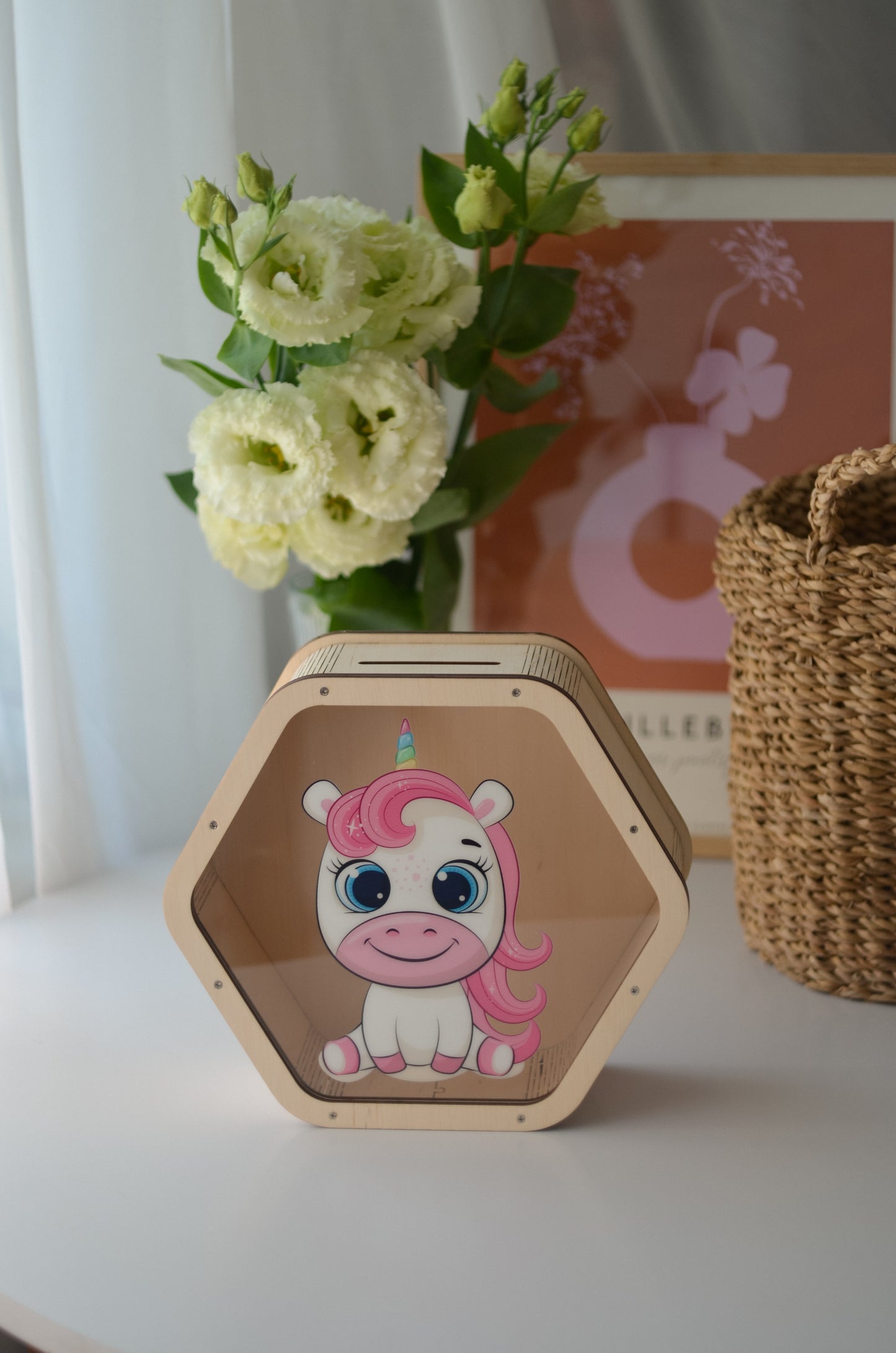 Piggy Bank with Unicorn On the Glass