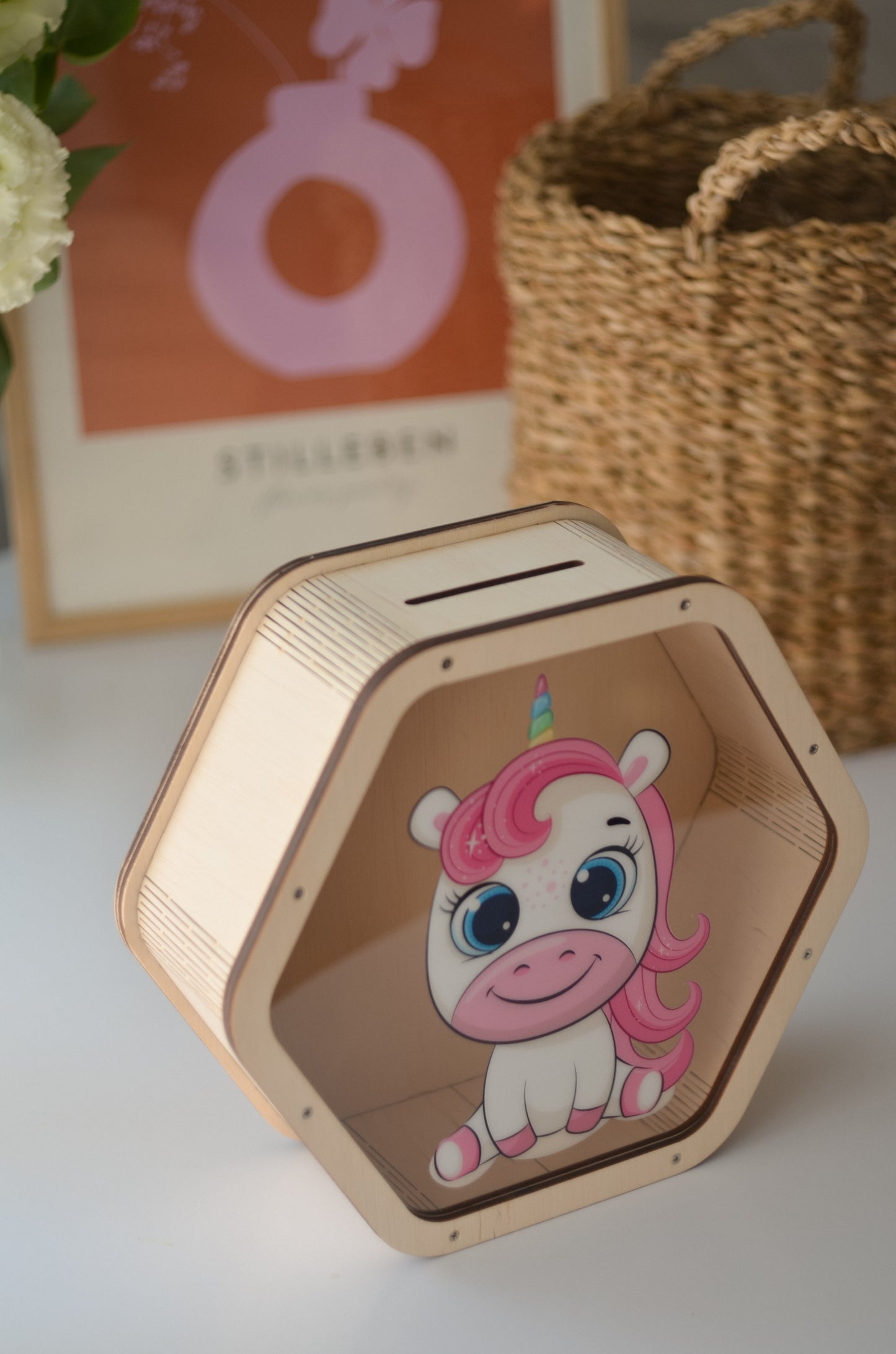 Piggy Bank with Unicorn On the Glass