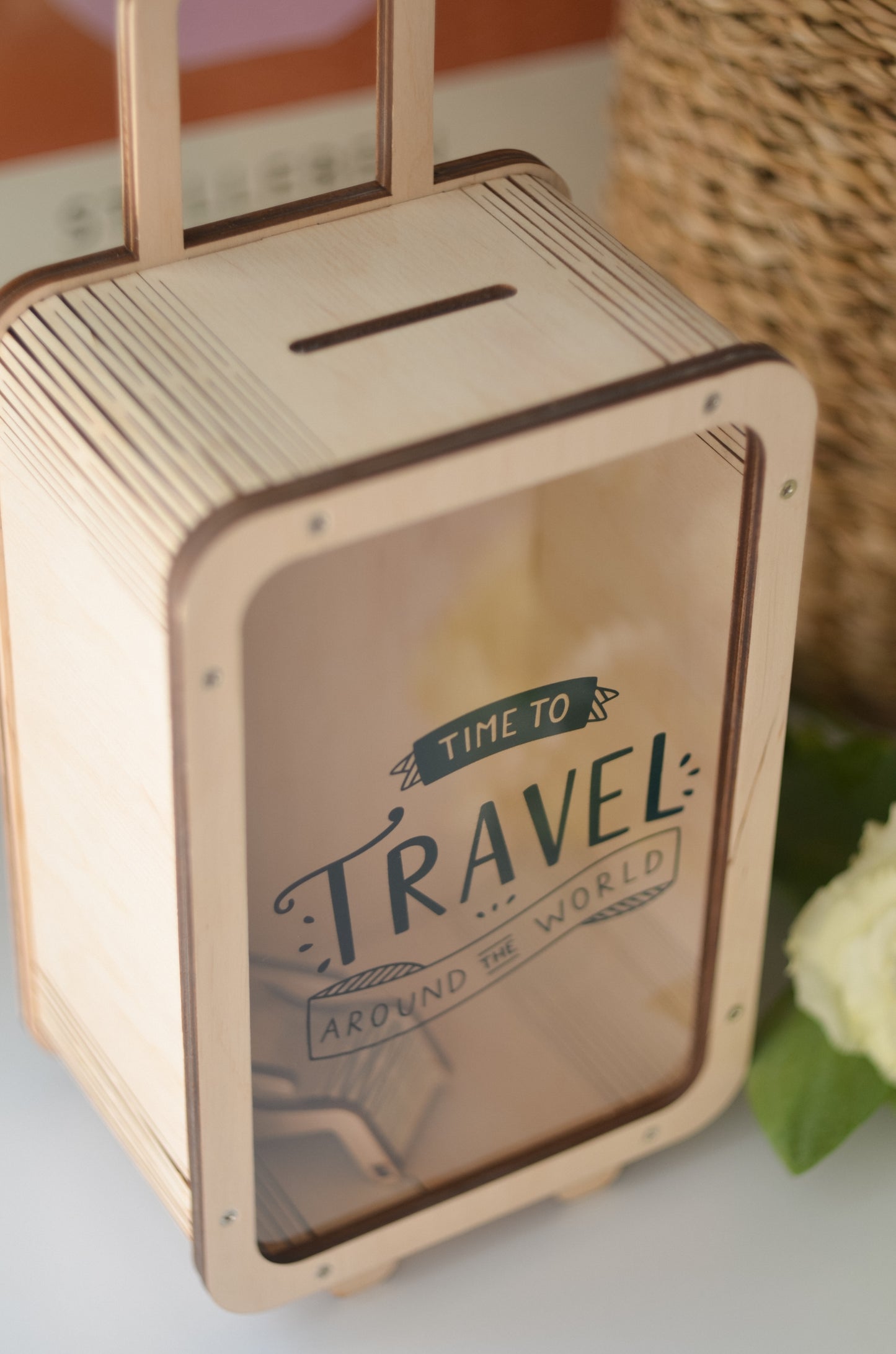 Wooden Piggy Bank - Suitcase