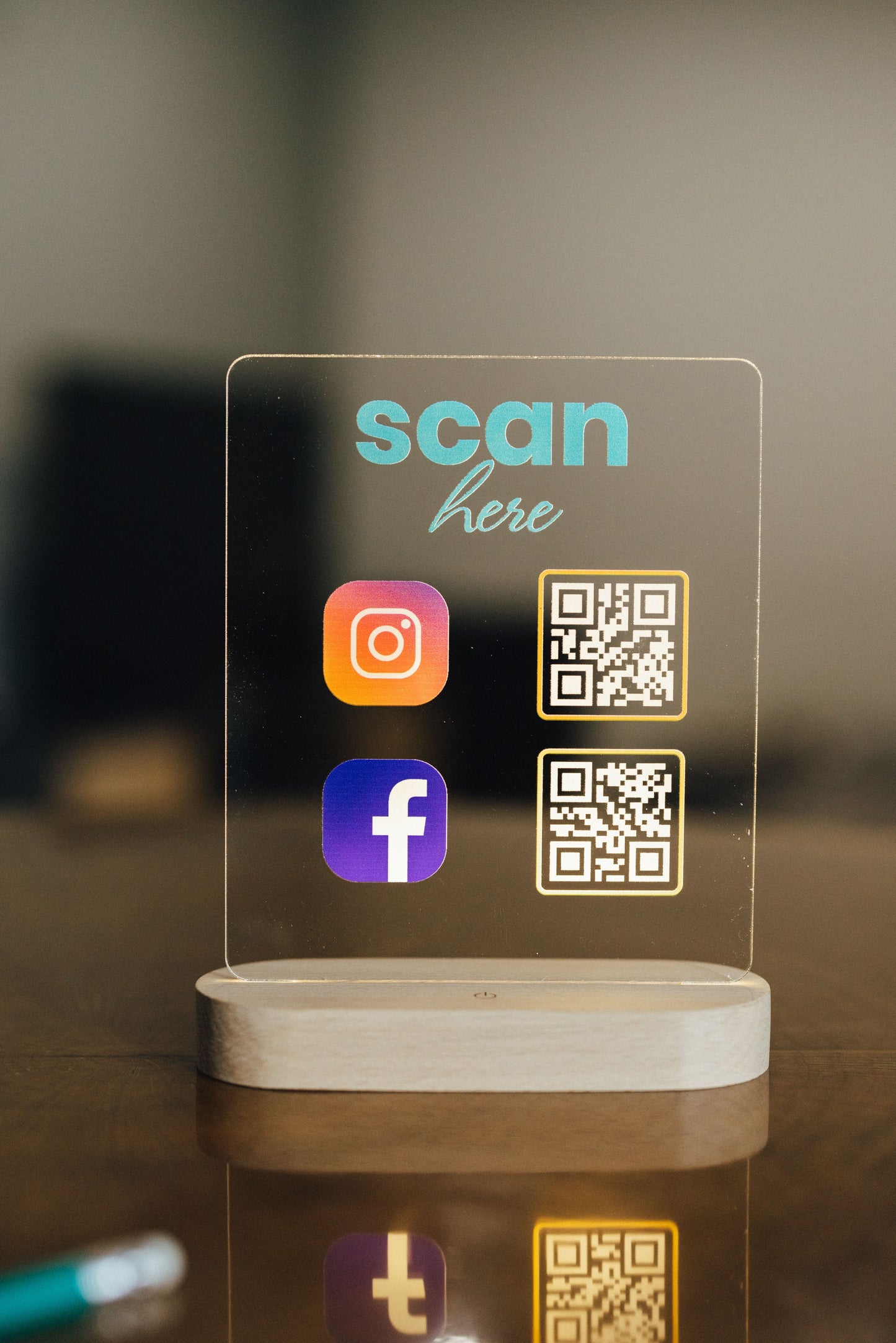 Night Light - QR Social Media Sign (Dual-coded transparent)
