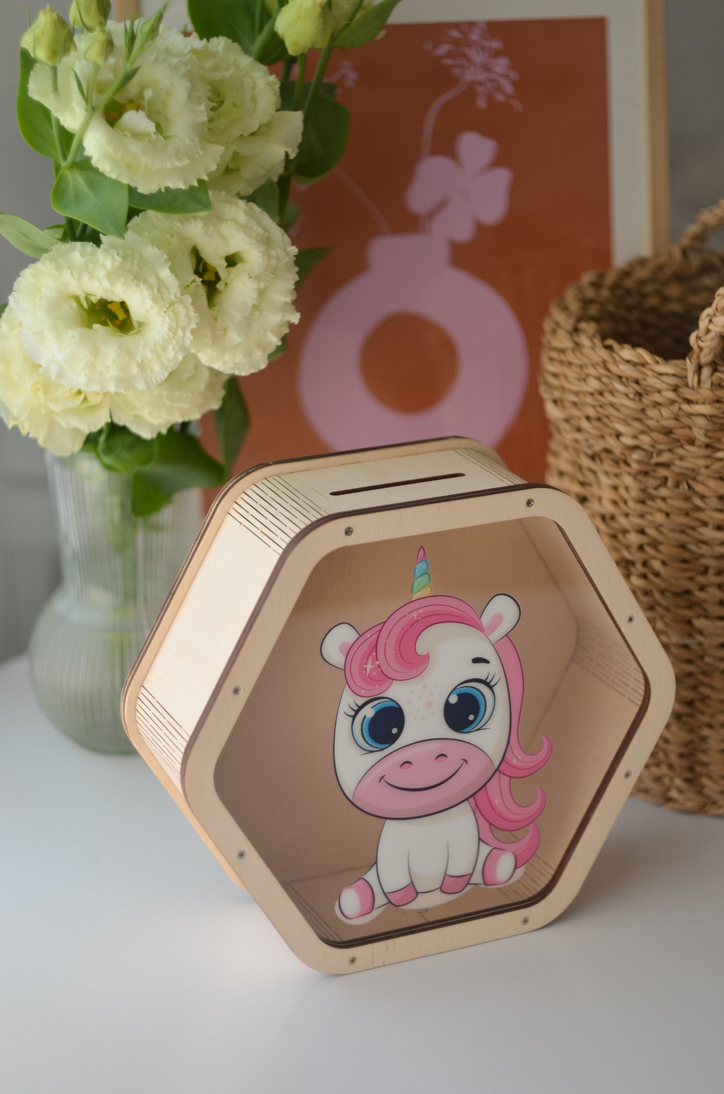 Piggy Bank with Unicorn On the Glass