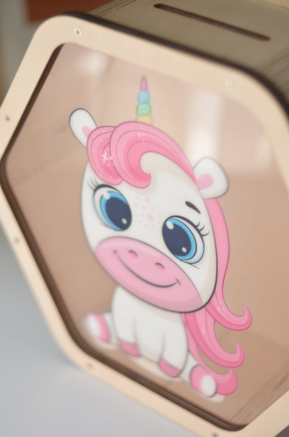 Piggy Bank with Unicorn On the Glass