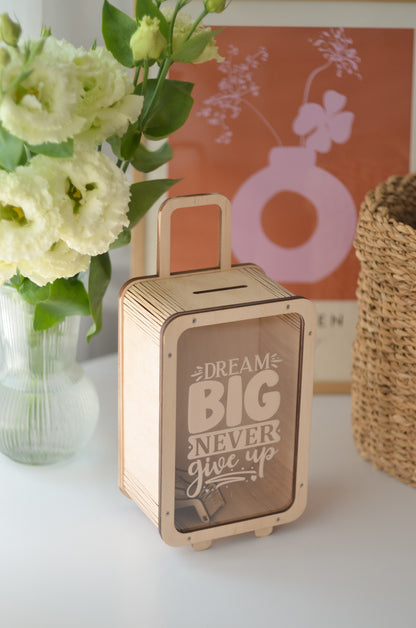Wooden Piggy Bank - Suitcase