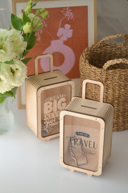 Wooden Piggy Bank - Suitcase