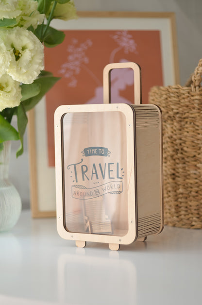 Wooden Piggy Bank - Suitcase